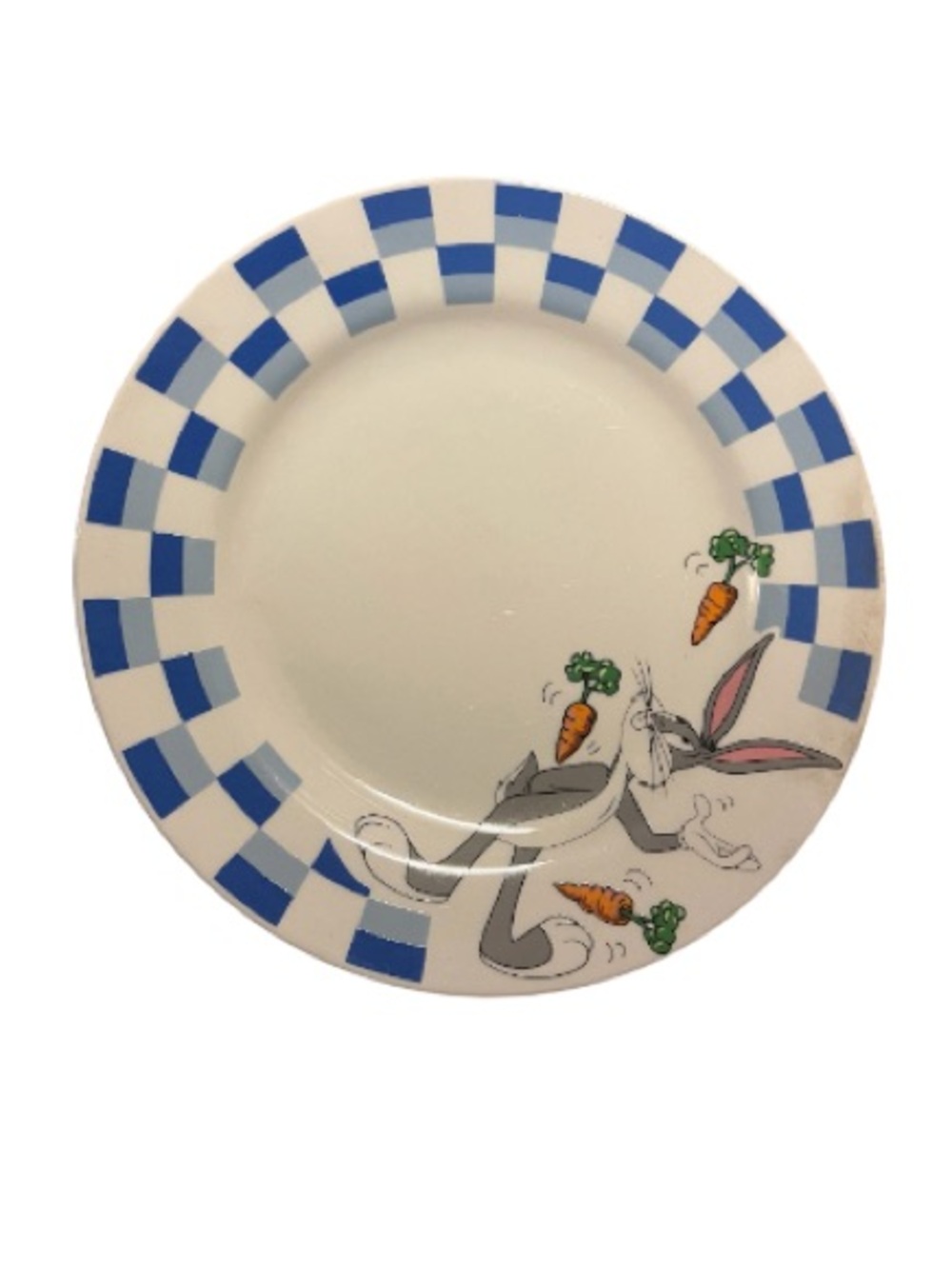 Gibson Blue & White Ceramic Plate with Bunny and Carrots